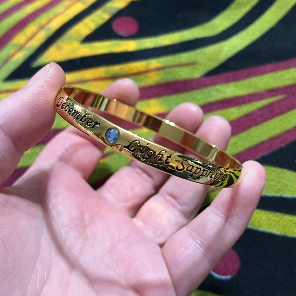 Vintage Anne Klein Designer December Light Sapphire Birthstone Gold Tone Bangle